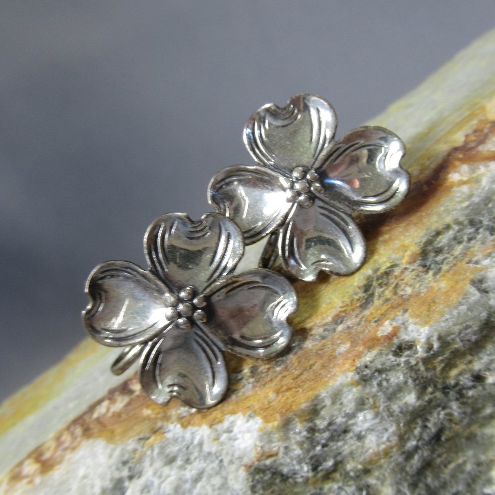 Sterling Silver Dogwood Blossom Earrings Screwback